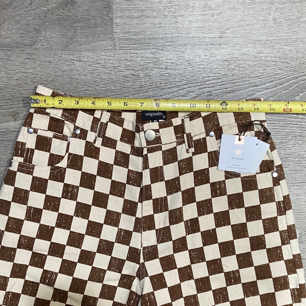 Brown and Cream Checkered Flare Pants - Picture 2 of 3